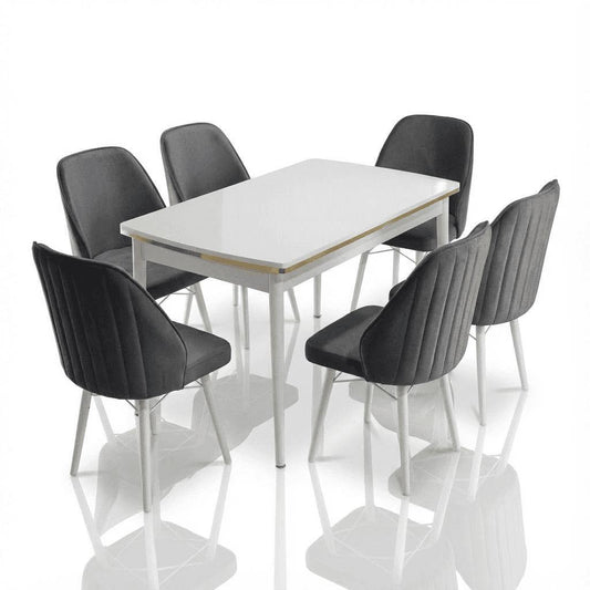 Sormis Set Extensibila 80x 135 (80 x 178) Si Scaun 6 Buc Antracit Gray Picior Alb