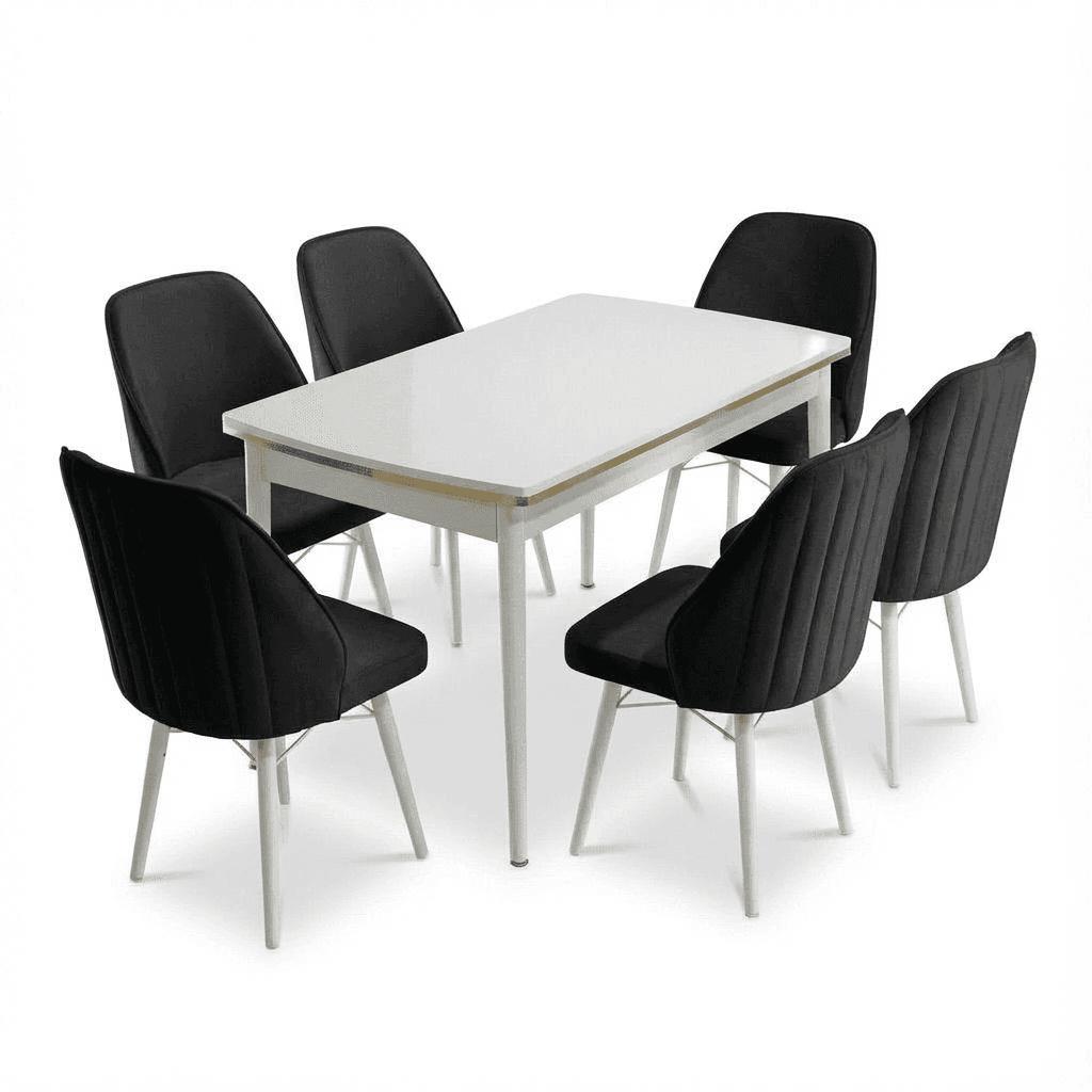 Sormis Set Extensibila 80x 135 (80 x 178) Si Scaun 6 Buc Negru Picior Alb