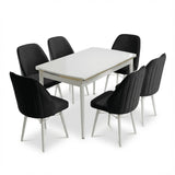 Sormis Set Extensibila 80x 135 (80 x 178) Si Scaun 6 Buc Negru Picior Alb