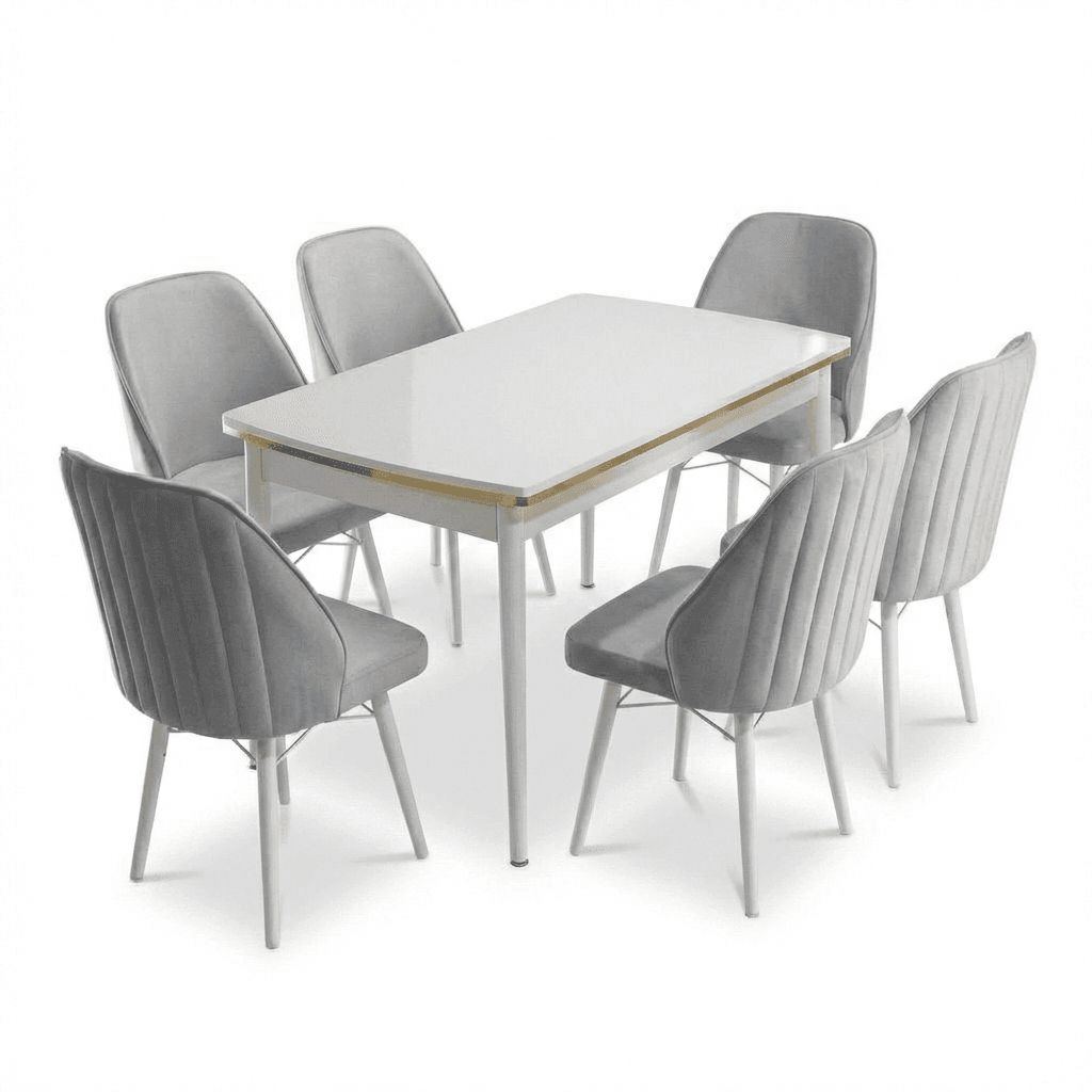 Sormis Set Extensibila 80x 135 (80 x 178) Si Scaun 6 Buc Gri Picior Alb