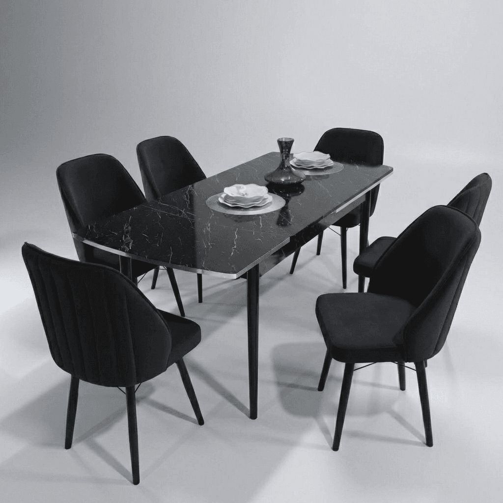 Sormis Set Extensibila 80x 135 (80 x 178) Si Scaun 6 Buc Negru Picior Negru