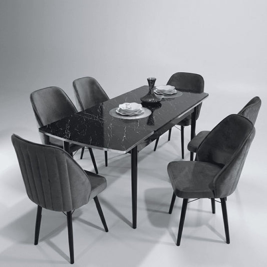 Sormis Set Extensibila 80x 135 (80 x 178) Si Scaun 6 Buc Antracit Gri Picior Negru