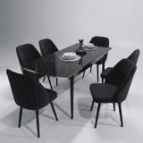 Sormis Set Extensibila 80x 135 (80 x 178) Si Scaun 6 Buc Negru Picior Negru