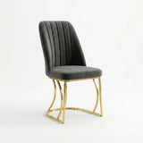 Set Masa şi 6 Scaune Monza, Stil Elegant, Detalii Aurii, 90x180 cm, Blat Marmorat Negru,