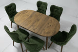Set Masa si Scaun Oval, Elegant, Bucatarie, Living, Cafenea, Masa Extensibila si Recipient de Depozitare Pine 80 x 130-170 cm, VerdeTextile -Desire Furniture