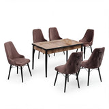 Set Masă (Mdf extensibila 80 x 130 (170)) + 6 Scaune Catifea Maro – Verona Modern Living,