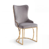 Set Masă și 6 Scaune Luxury Lord, Stil Elegant, Detalii Aurii, 85x160 cm, Blat Marmorat Alb