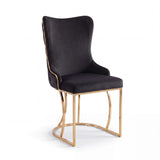 Set Masa şi 6 Scaune Luxury Lord, Stil Elegant, Detalii Aurii, 85x160 cm, Blat Marmorat Negru