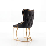 Set Masa şi 6 Scaune Luxury Lord, Stil Elegant, Detalii Aurii, 85x160 cm, Blat Marmorat Negru