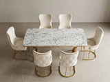 Set Masă și 6 Scaune Luxury Lord, Stil Elegant, Detalii Aurii, 85x160 cm, Blat Marmorat Alb