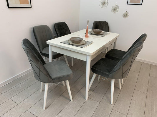 Berlin Set Masa Extensibila 80*130-170 Antracit Gri 6 buc Scaune - Desire Furniture