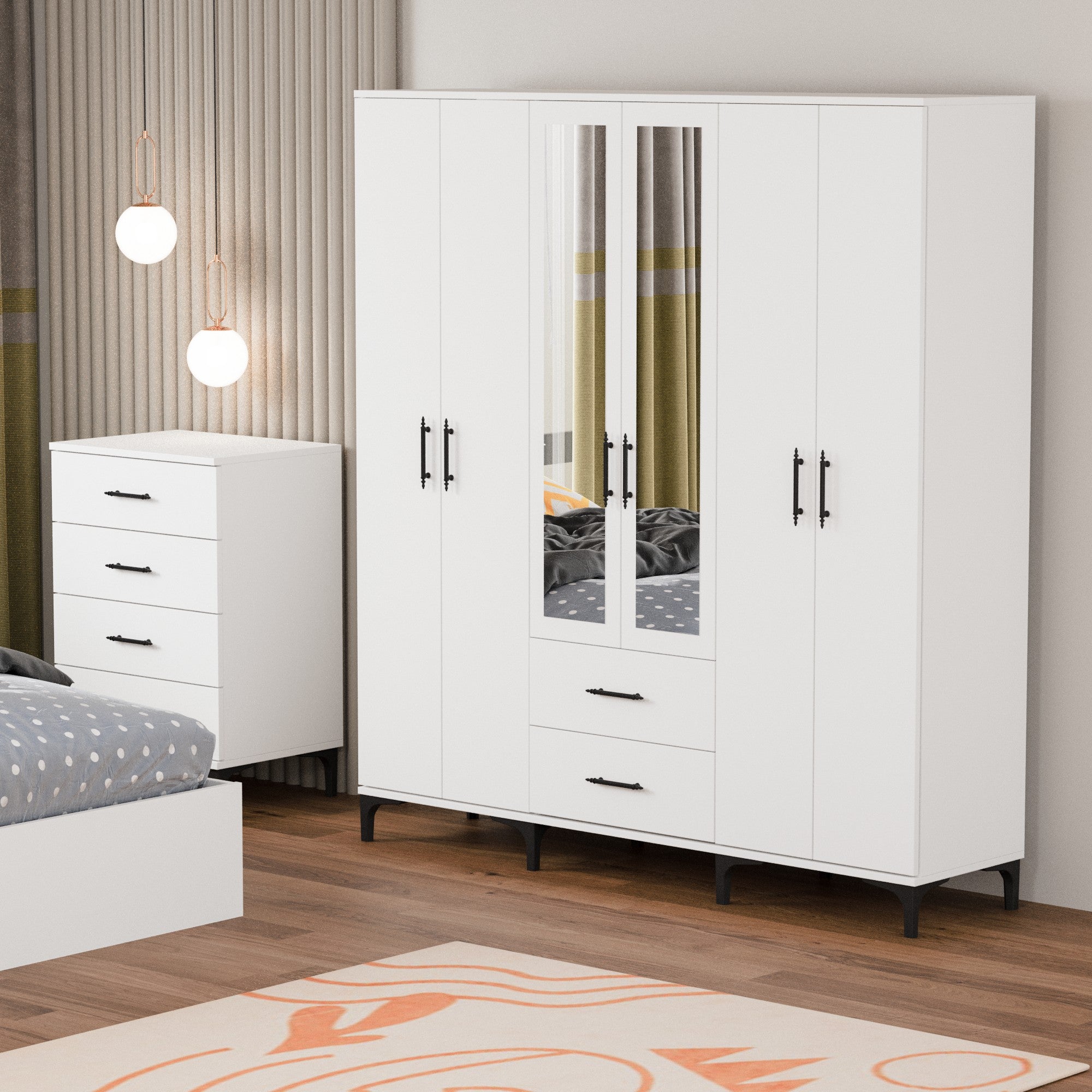 Dulap Desire cu 6 Uși – Design Modern, Spațios și Elegant, Alb Lucios