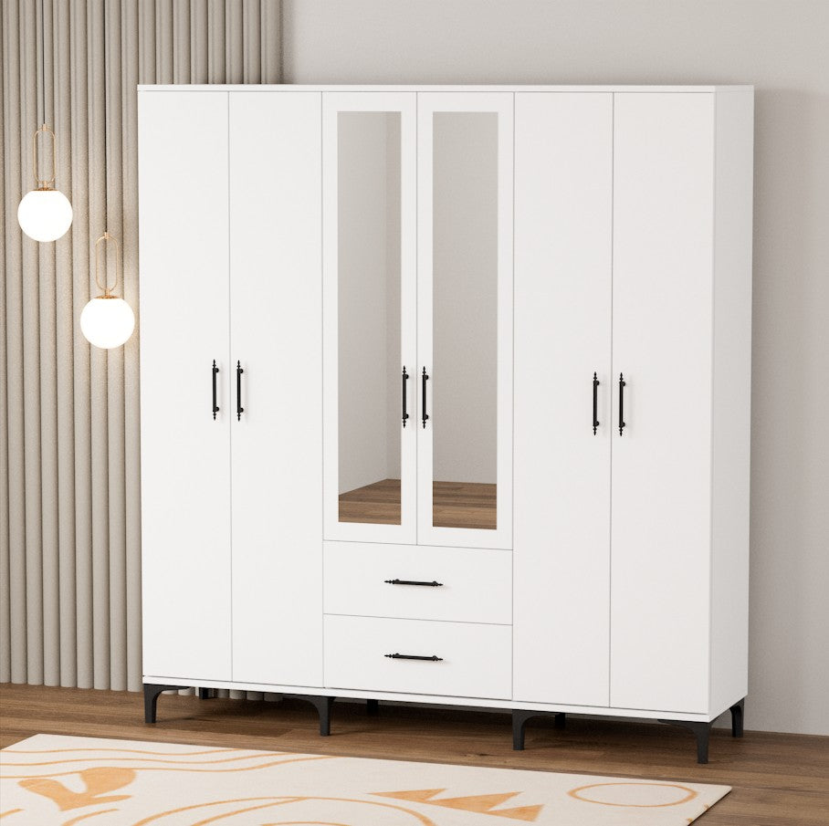 Dulap Desire cu 6 Uși – Design Modern, Spațios și Elegant, Alb Lucios