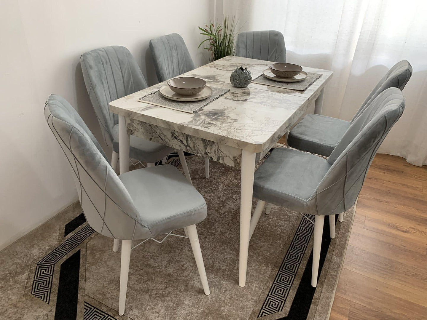 Berlin Set Masa Extensibila 80*130-170 Gri 6 buc Scaune - Desire Furniture
