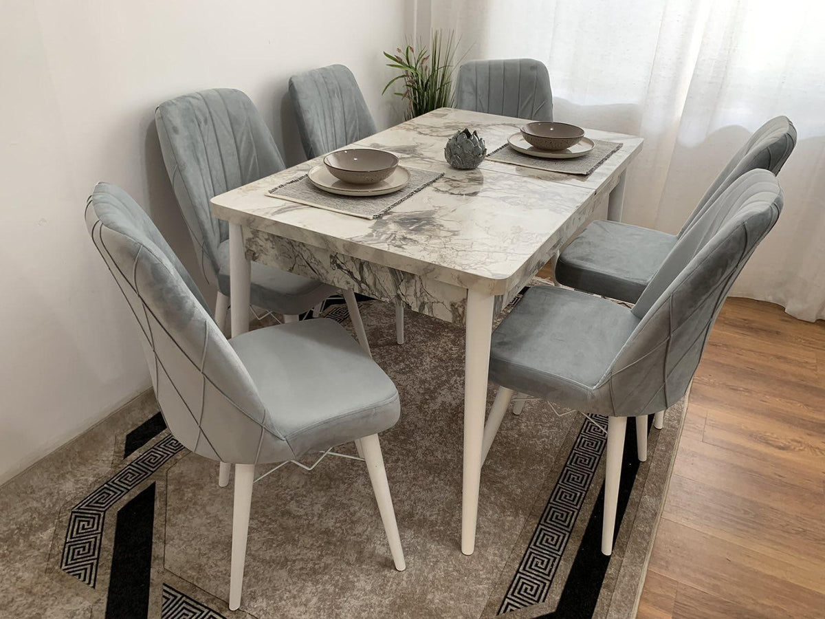 Berlin Set Masa Extensibila 80*130-170 Gri 6 buc Scaune - Desire Furniture
