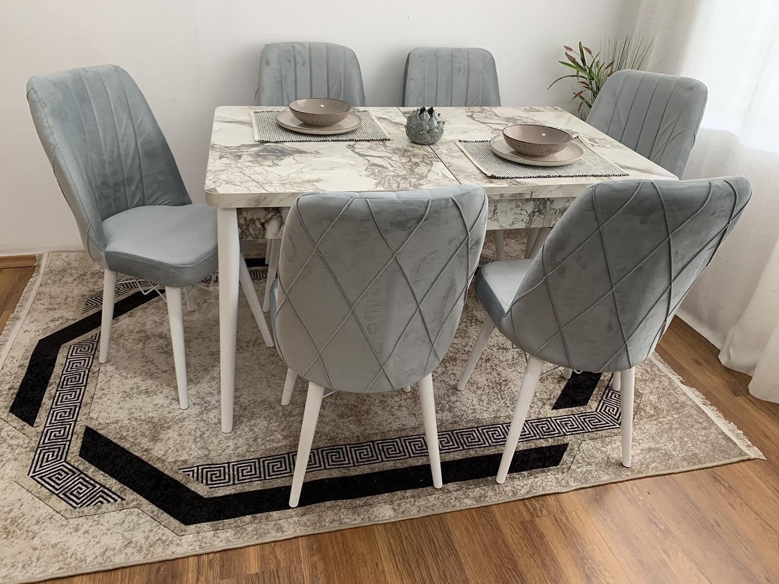 Berlin Set Masa Extensibila 80*130-170 Gri 6 buc Scaune - Desire Furniture