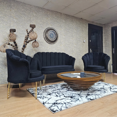 Set de Ceai Oyster - Picioare din sârmă placate cu aur, Material textil Babyface negru