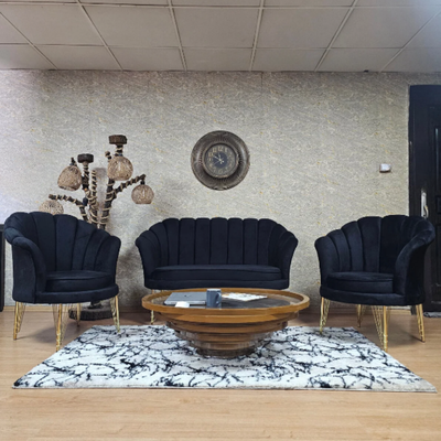 Set de Ceai Oyster - Picioare din sârmă placate cu aur, Material textil Babyface negru