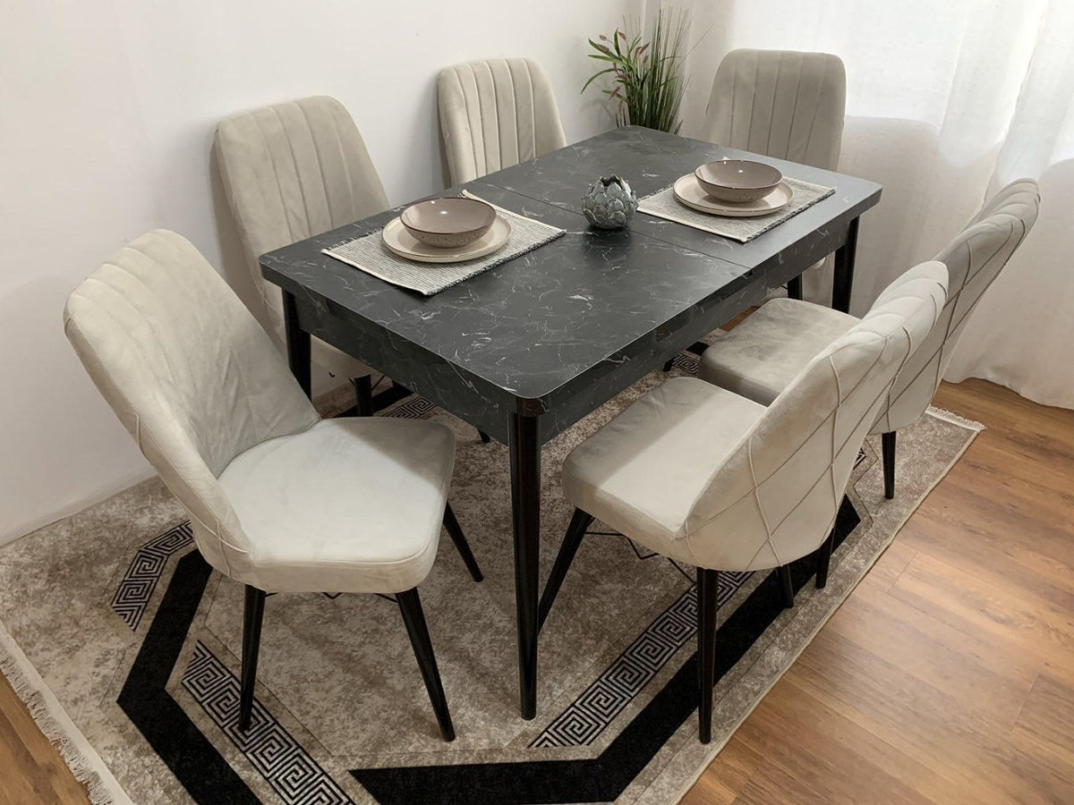 Berlin Set Masa Extensibila 80*130-170 Crem 6 buc Scaune - Desire Furniture