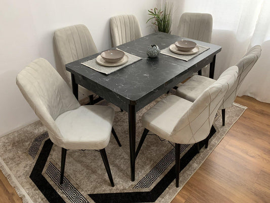 Berlin Set Masa Extensibila 80*130-170 Crem 6 buc Scaune - Desire Furniture