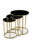 Set Mese de Cafea Rotunde – Design Elegant cu Blat din Sticlă și Structură Metalică Alb- Aur