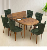 Set Masa si Scaun Oval, Elegant, Bucatarie, Living, Cafenea, Masa Extensibila si Recipient de Depozitare Pine 80 x 130-170 cm, VerdeTextile -Desire Furniture